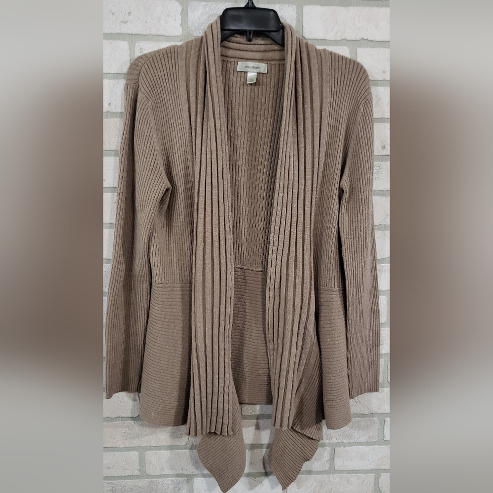 Dressbarn Womens Tan Open Cascade Cardigan Sweater
